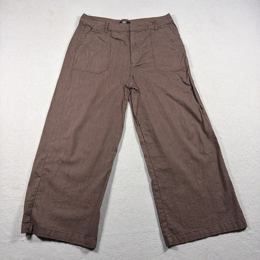 KUT From The Kloth Pants Women 10 Brown Topaz High Rise Wide Leg Crop Twill
